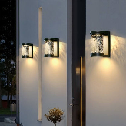 Modern LED Outdoor Wall Sconce Stainless Steel Stereoscopic Ripple Glass IP65 3000K Gray 2 Sizes