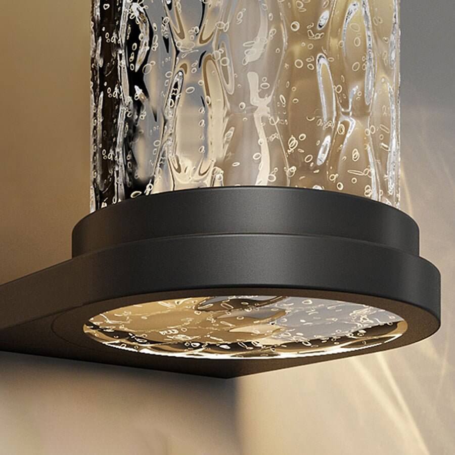 Modern LED Outdoor Wall Sconce Stainless Steel Stereoscopic Ripple Glass IP65 3000K Gray 2 Sizes