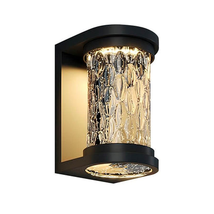 Modern LED Outdoor Wall Sconce Stainless Steel Stereoscopic Ripple Glass IP65 3000K Gray 2 Sizes