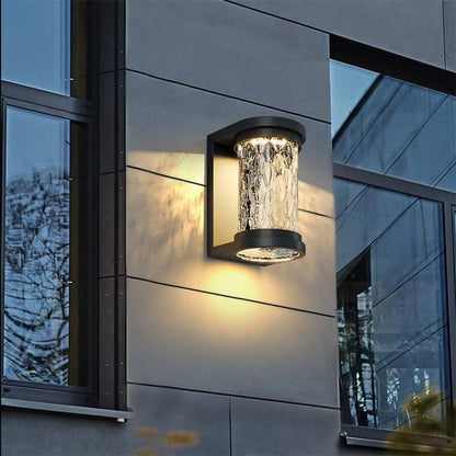 Modern LED Outdoor Wall Sconce Stainless Steel Stereoscopic Ripple Glass IP65 3000K Gray 2 Sizes