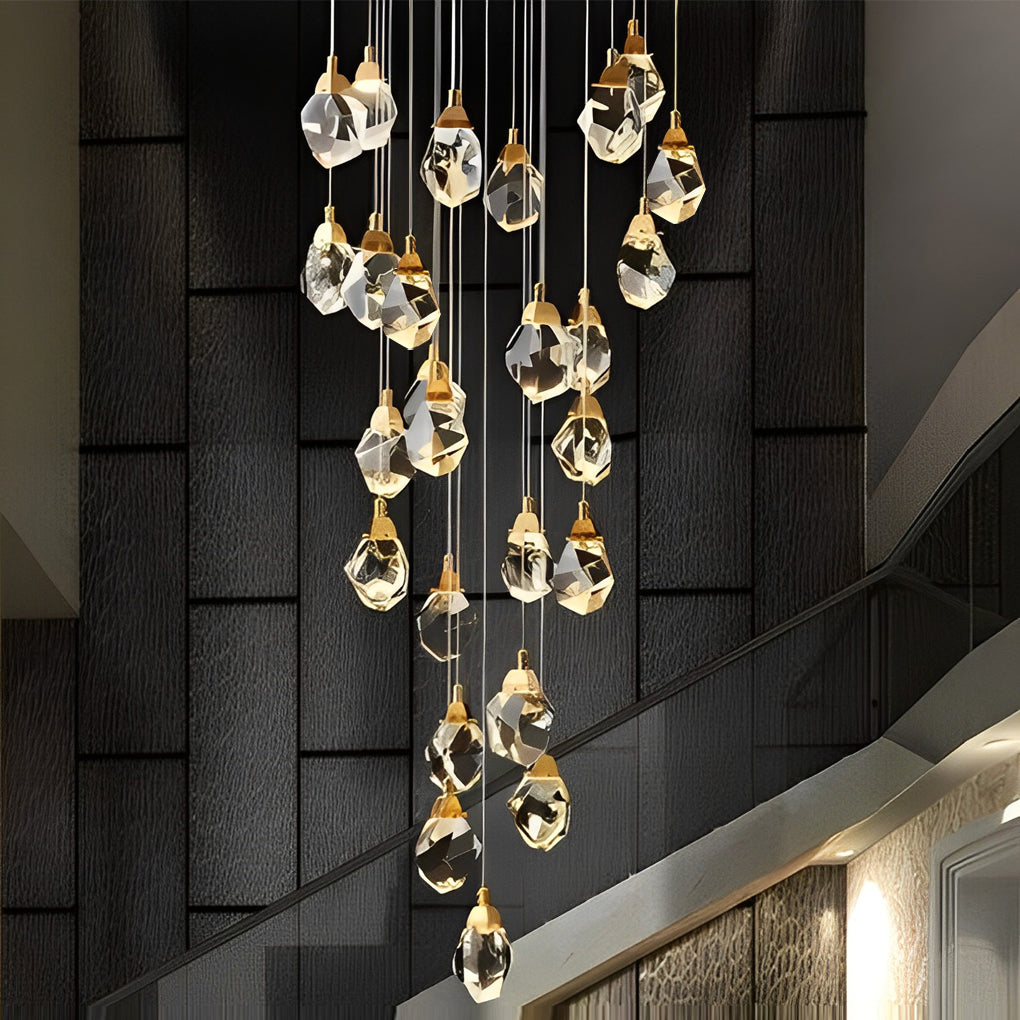 Crystal Spiral Helix Staircase Chandelier Copper Electroplated E14 3000K 9 Configurations Indoor