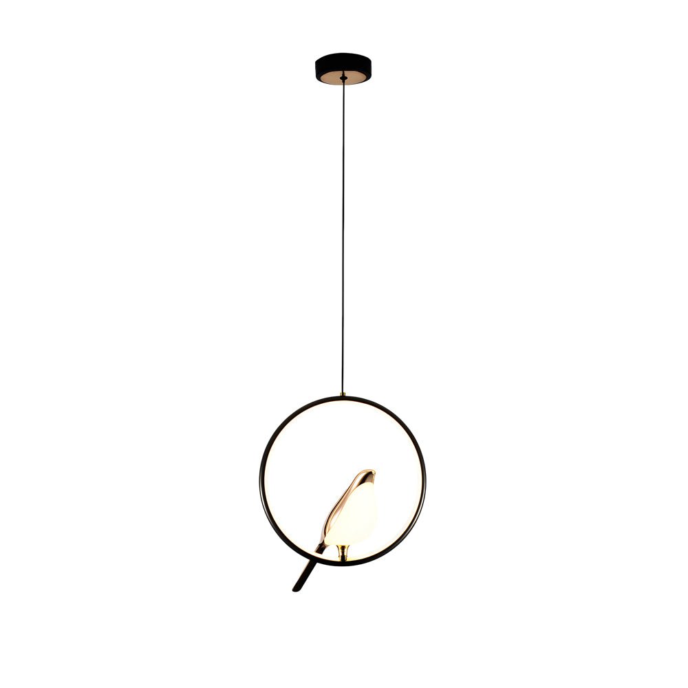 Sculptural Magpie Bird Ring Pendant Light in Aluminum and Silicone with Remote Dimming Option