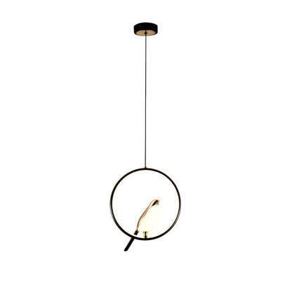Sculptural Magpie Bird Ring Pendant Light in Aluminum and Silicone with Remote Dimming Option