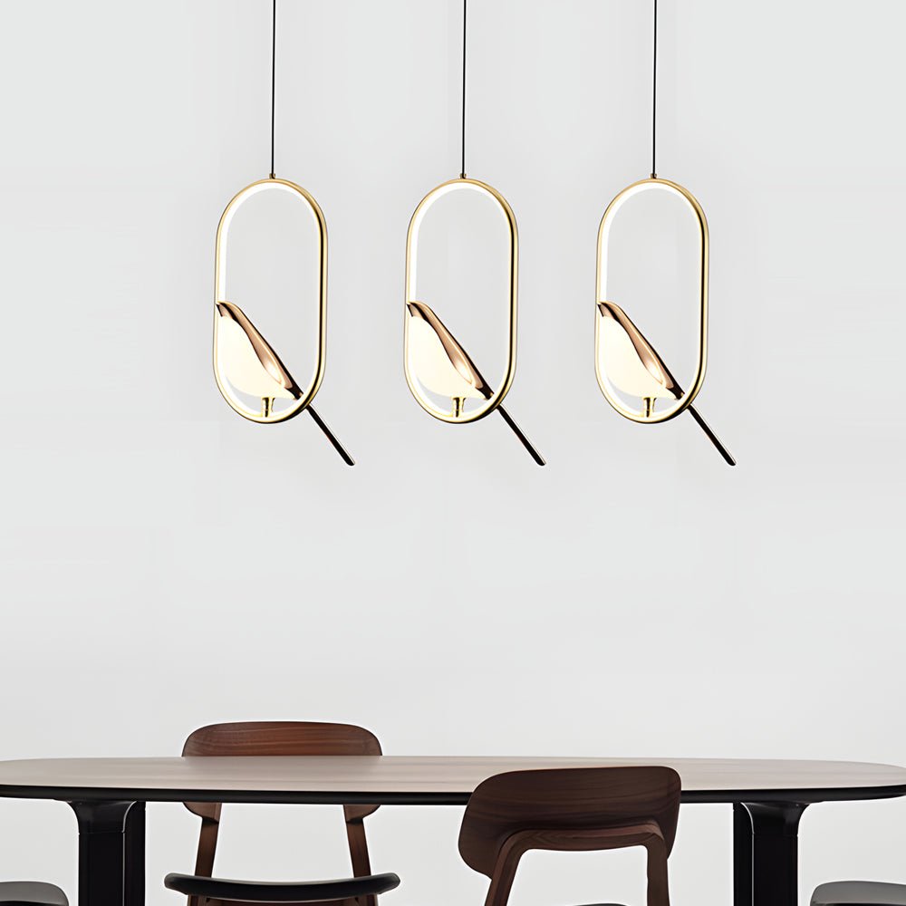 Sculptural Magpie Bird Ring Pendant Light in Aluminum and Silicone with Remote Dimming Option