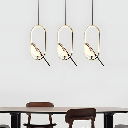 Sculptural Magpie Bird Ring Pendant Light in Aluminum and Silicone with Remote Dimming Option