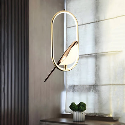 Sculptural Magpie Bird Ring Pendant Light in Aluminum and Silicone with Remote Dimming Option