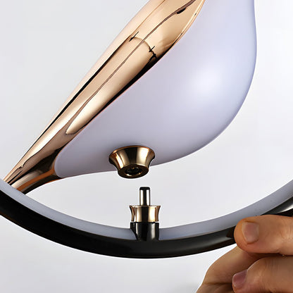 Sculptural Magpie Bird Ring Pendant Light in Aluminum and Silicone with Remote Dimming Option