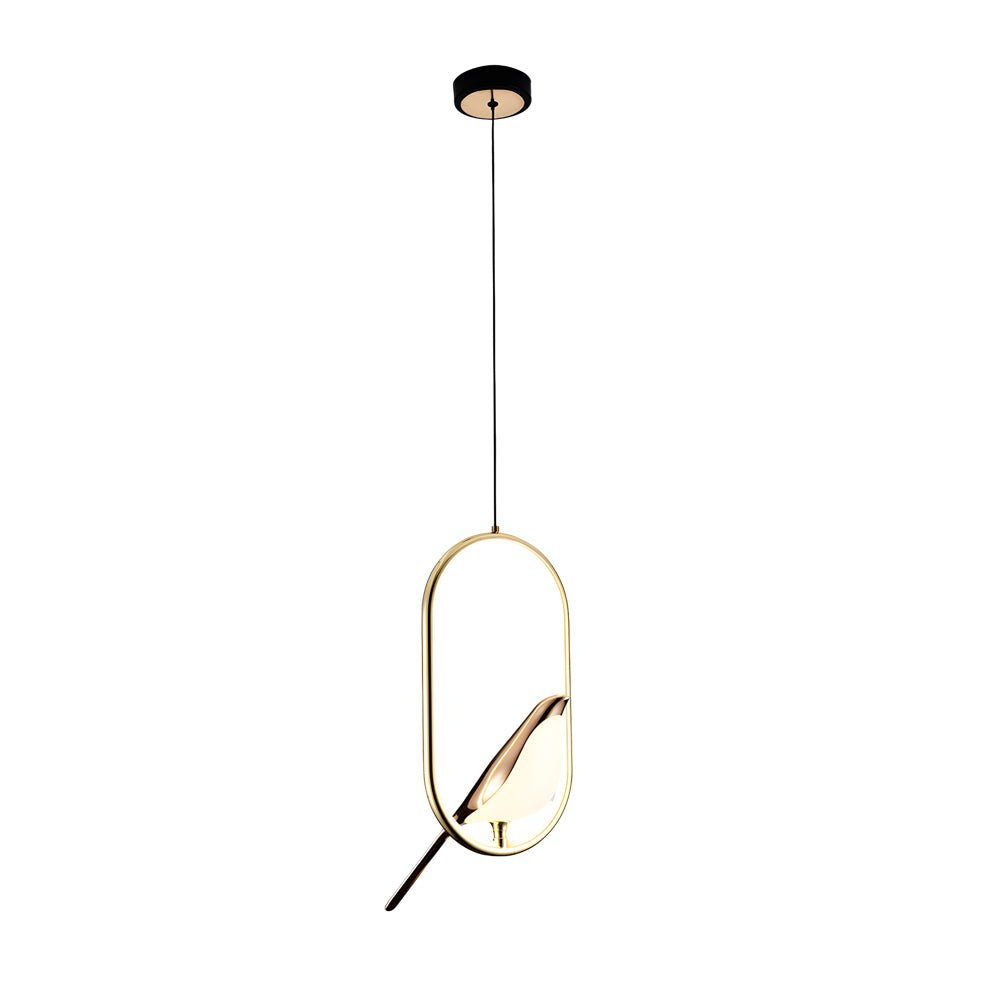 Sculptural Magpie Bird Ring Pendant Light in Aluminum and Silicone with Remote Dimming Option