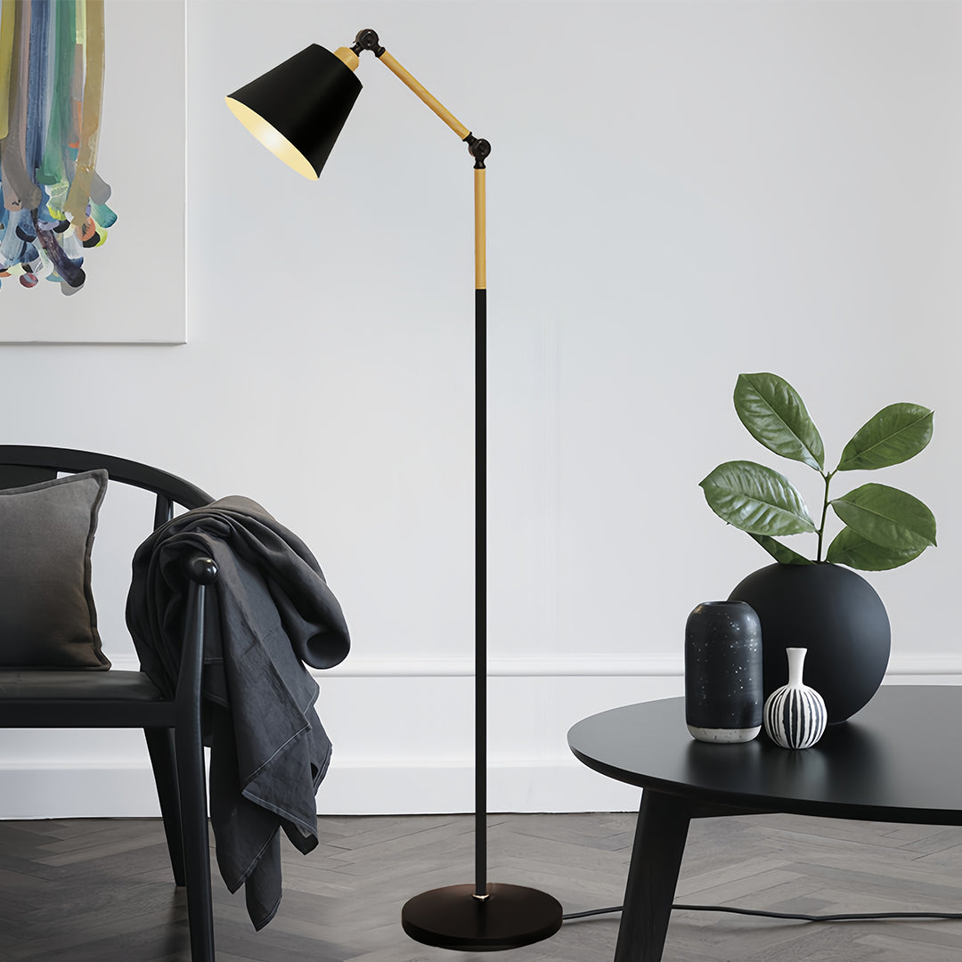 Floor Reading Lamp LED Dimmable Remote 180 Degree Adjustable Arm E27 Iron Baked Paint Eye Care Black White 63 Inch