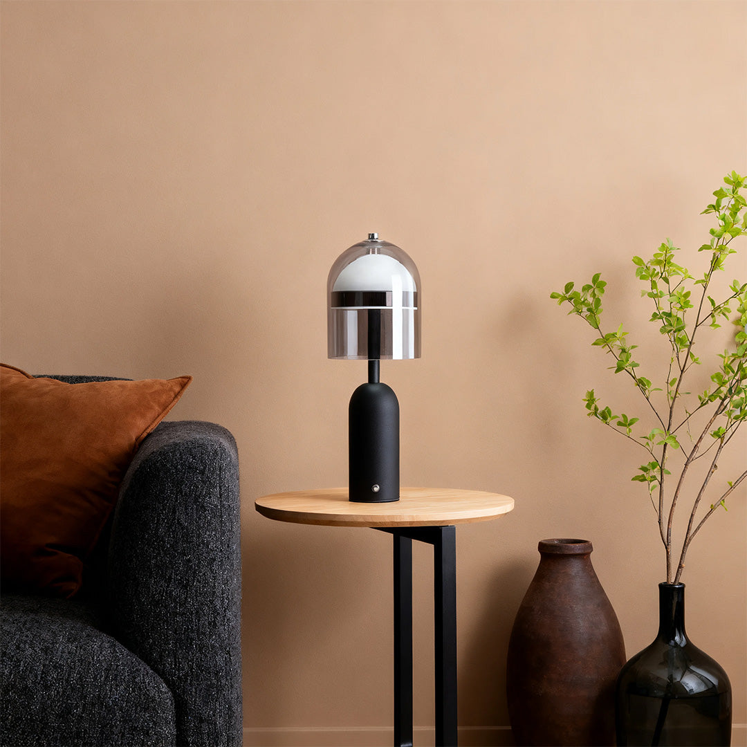 Rechargeable Minimalist Glass Shade Table Lamp Cordless Touch Dimmable Iron Body Black or White