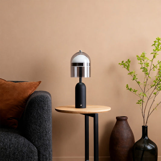 Rechargeable Minimalist Glass Shade Table Lamp Cordless Touch Dimmable Iron Body Black or White