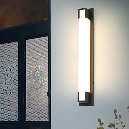 Modern Black Rectangular Outdoor Wall Sconce Stainless Steel Acrylic LED 2 Sizes