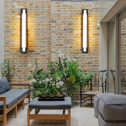 Modern Black Rectangular Outdoor Wall Sconce Stainless Steel Acrylic LED 2 Sizes