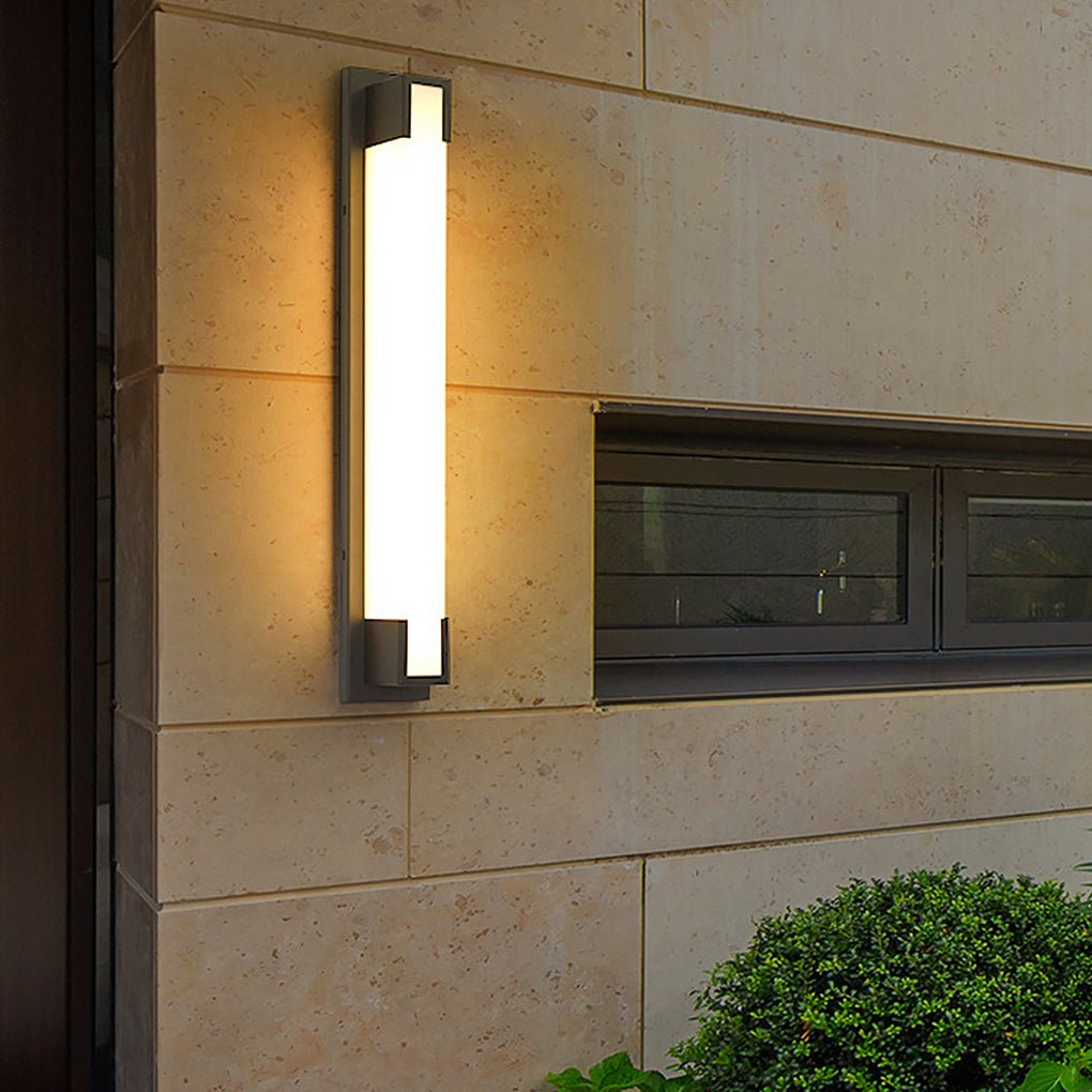 Modern Black Rectangular Outdoor Wall Sconce Stainless Steel Acrylic LED 2 Sizes