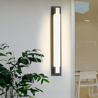Modern Black Rectangular Outdoor Wall Sconce Stainless Steel Acrylic LED 2 Sizes