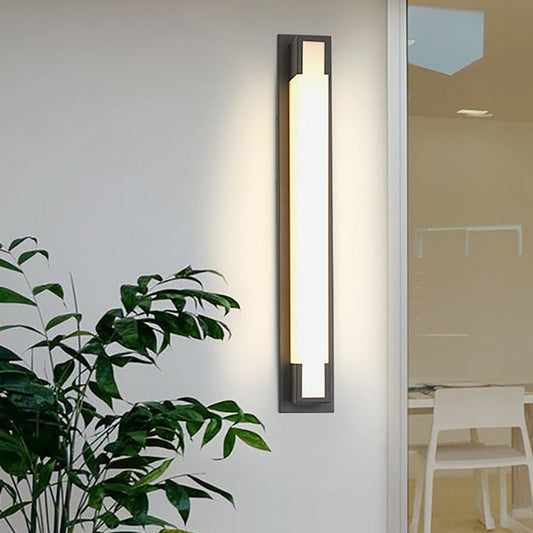 Modern Black Rectangular Outdoor Wall Sconce Stainless Steel Acrylic LED 2 Sizes