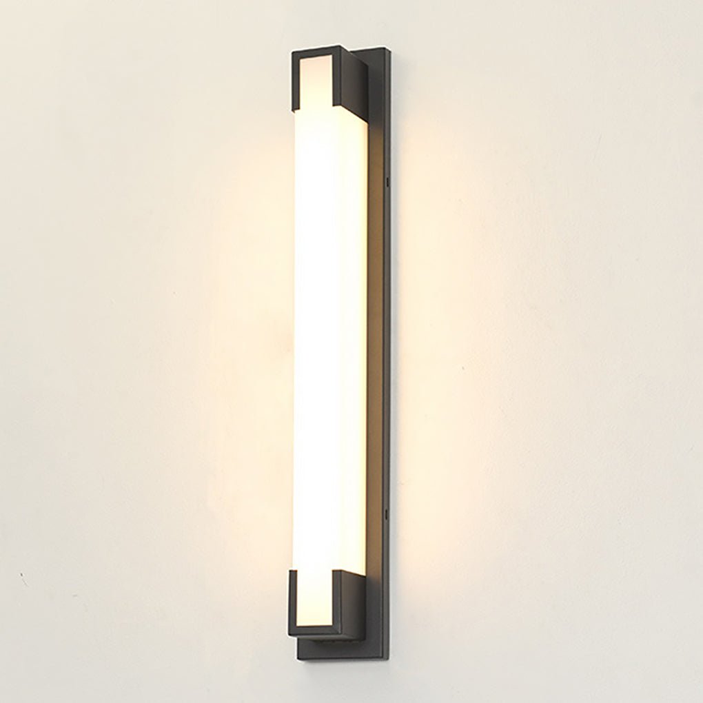 Modern Black Rectangular Outdoor Wall Sconce Stainless Steel Acrylic LED 2 Sizes
