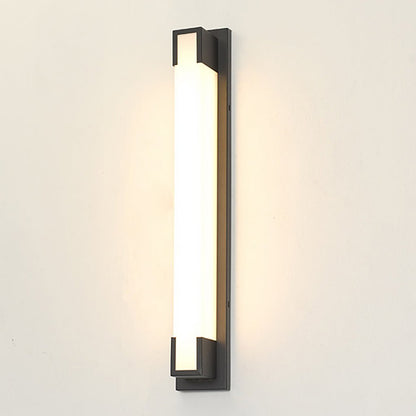 Modern Black Rectangular Outdoor Wall Sconce Stainless Steel Acrylic LED 2 Sizes