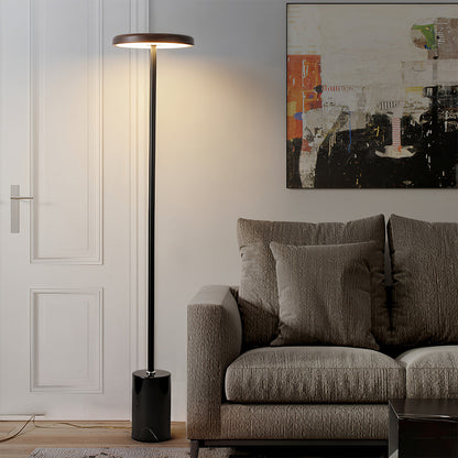 Modern Floor Lamp LED Circular Acrylic Uplight Marble Base Iron Pole 3 Color Temperature Dimmable Remote Walnut Wood 51 Inch