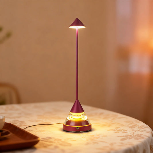 Modern Rechargeable LED Table Lamp Touch Dimmable Cordless Geometric Cone Accent Bedside 4 Colors 13.4 Inch