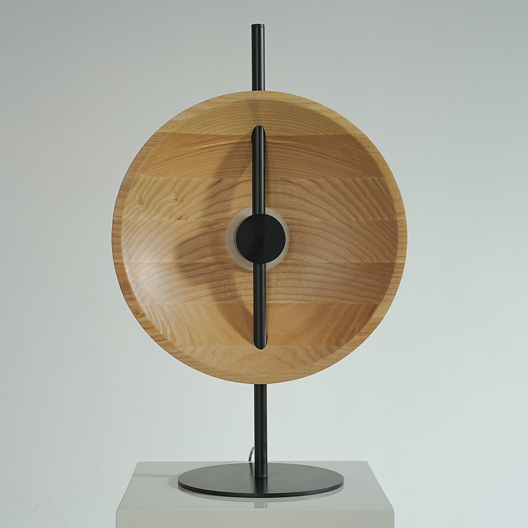 Ash Wood Round Disc Table Lamp Modern Minimalist LED Warm White Black or Natural 20.47 Inch