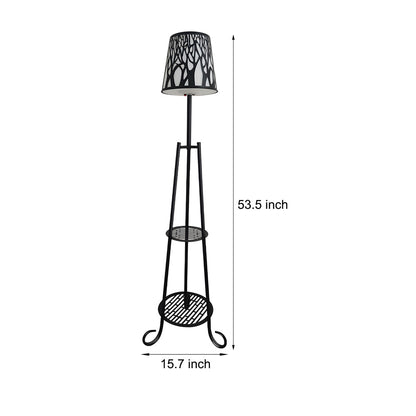 Tripod Metal Shelf Outdoor Floor Lamp Solar USB IP65 3-Step CCT PC Drum Shade
