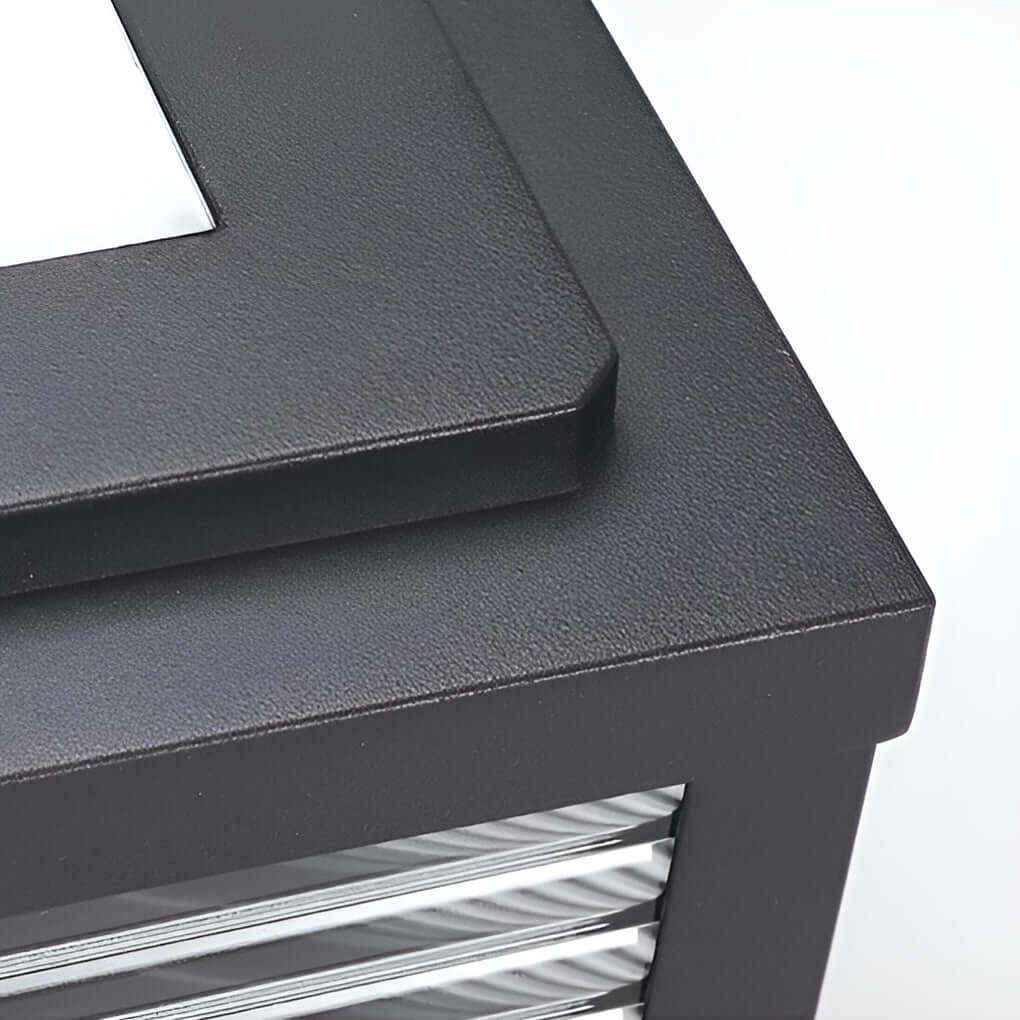 Square Ribbed Glass Outdoor Pillar Light Black Die-Cast Aluminum Solar or Hardwired 5 Widths Pier Mount