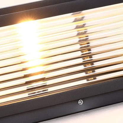 Square Ribbed Glass Outdoor Pillar Light Black Die-Cast Aluminum Solar or Hardwired 5 Widths Pier Mount