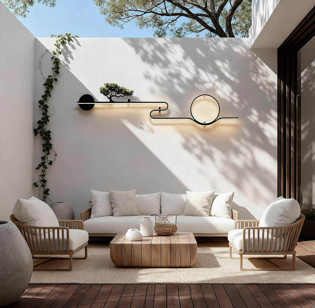 Retro Tree Landscape Art LED Outdoor Wall Sconce Aluminum PVC Black IP65 3000K 3 Sizes Balcony Garden Gate