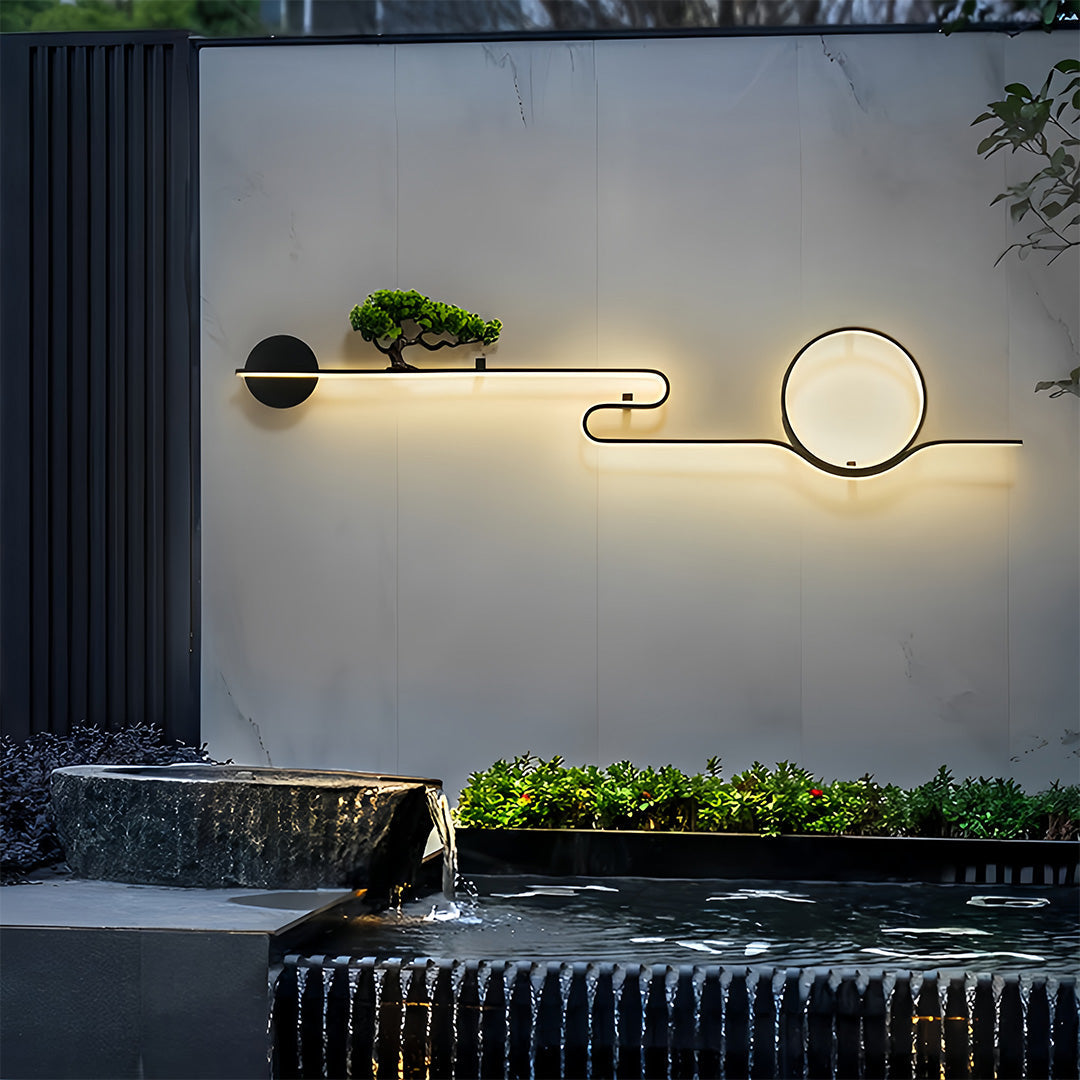 Retro Tree Landscape Art LED Outdoor Wall Sconce Aluminum PVC Black IP65 3000K 3 Sizes Balcony Garden Gate