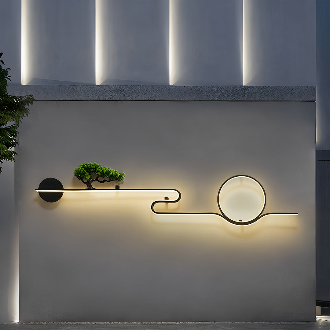 Retro Tree Landscape Art LED Outdoor Wall Sconce Aluminum PVC Black IP65 3000K 3 Sizes Balcony Garden Gate