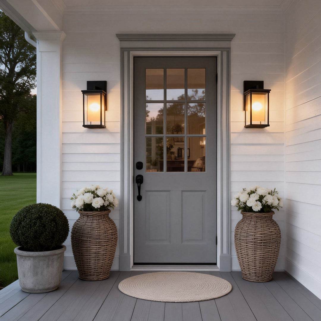 Modern Outdoor Wall Lantern Black Aluminum Dual Glass E27 IP54 European Style 3 Sizes Small Medium Large