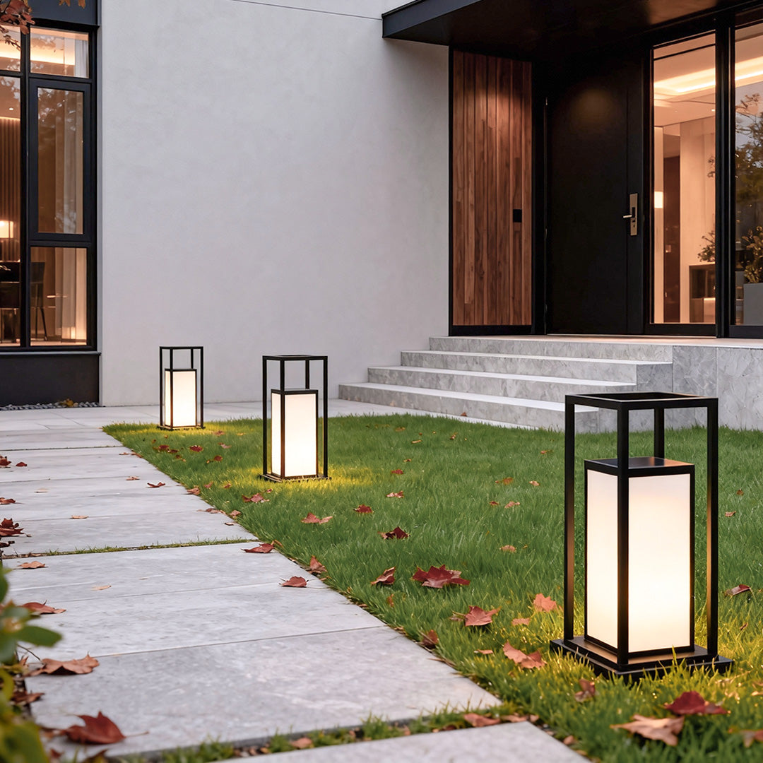 Modern Stainless Steel Acrylic Outdoor Pillar Light Black Solar or Hardwired IP65 8 Hour 2 Heights Courtyard
