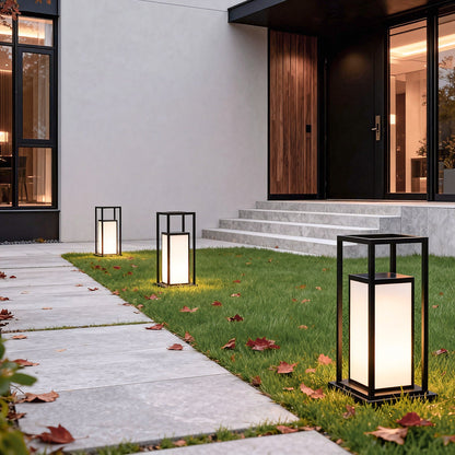 Modern Stainless Steel Acrylic Outdoor Pillar Light Black Solar or Hardwired IP65 8 Hour 2 Heights Courtyard