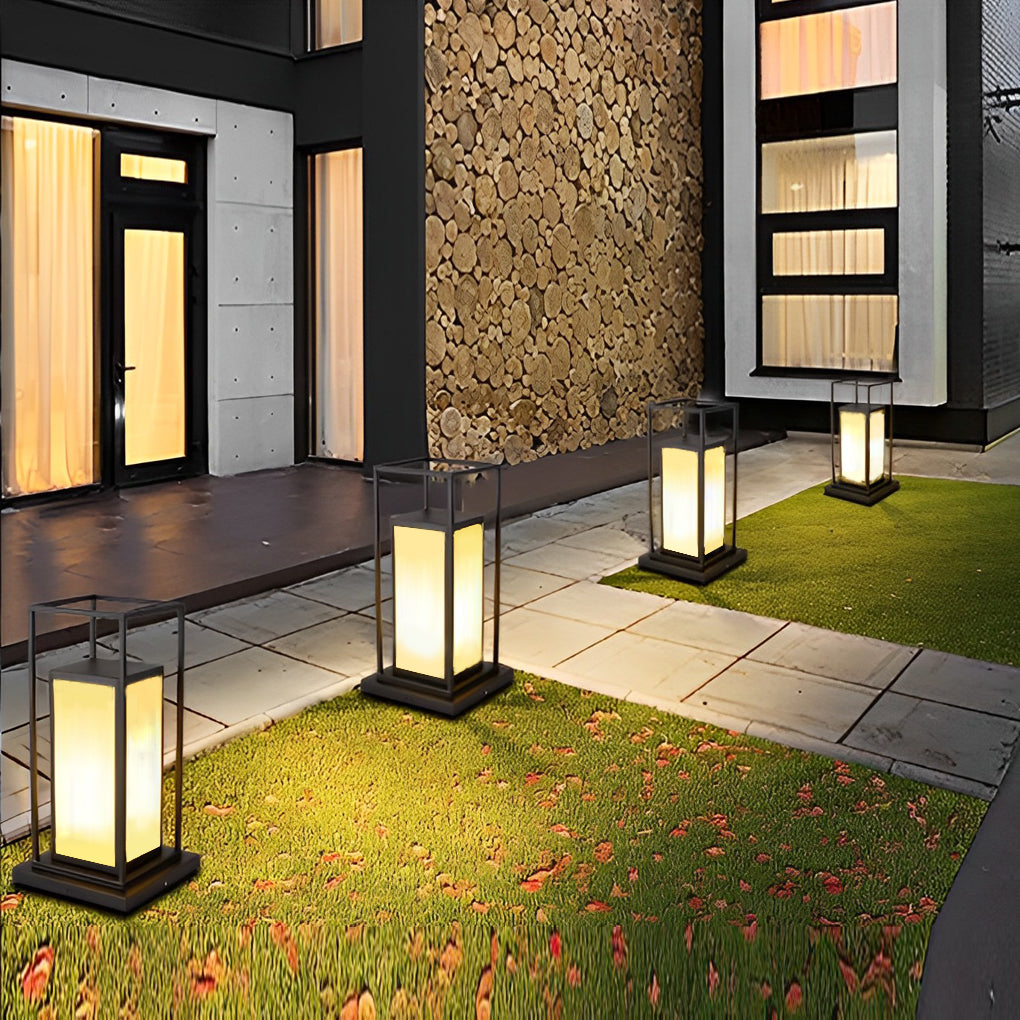 Modern Stainless Steel Acrylic Outdoor Pillar Light Black Solar or Hardwired IP65 8 Hour 2 Heights Courtyard