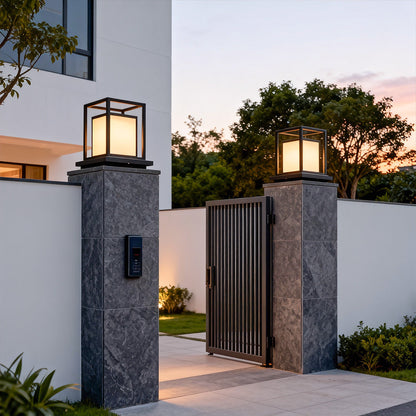 Modern Stainless Steel Acrylic Outdoor Pillar Light Black Solar or Hardwired IP65 8 Hour 2 Heights Courtyard