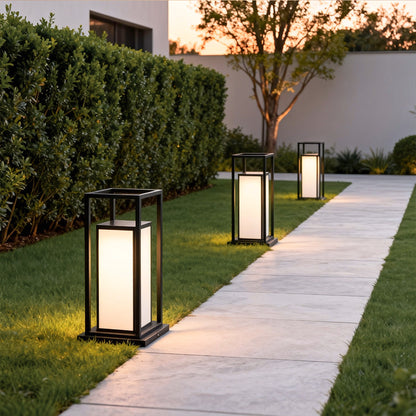 Modern Stainless Steel Acrylic Outdoor Pillar Light Black Solar or Hardwired IP65 8 Hour 2 Heights Courtyard