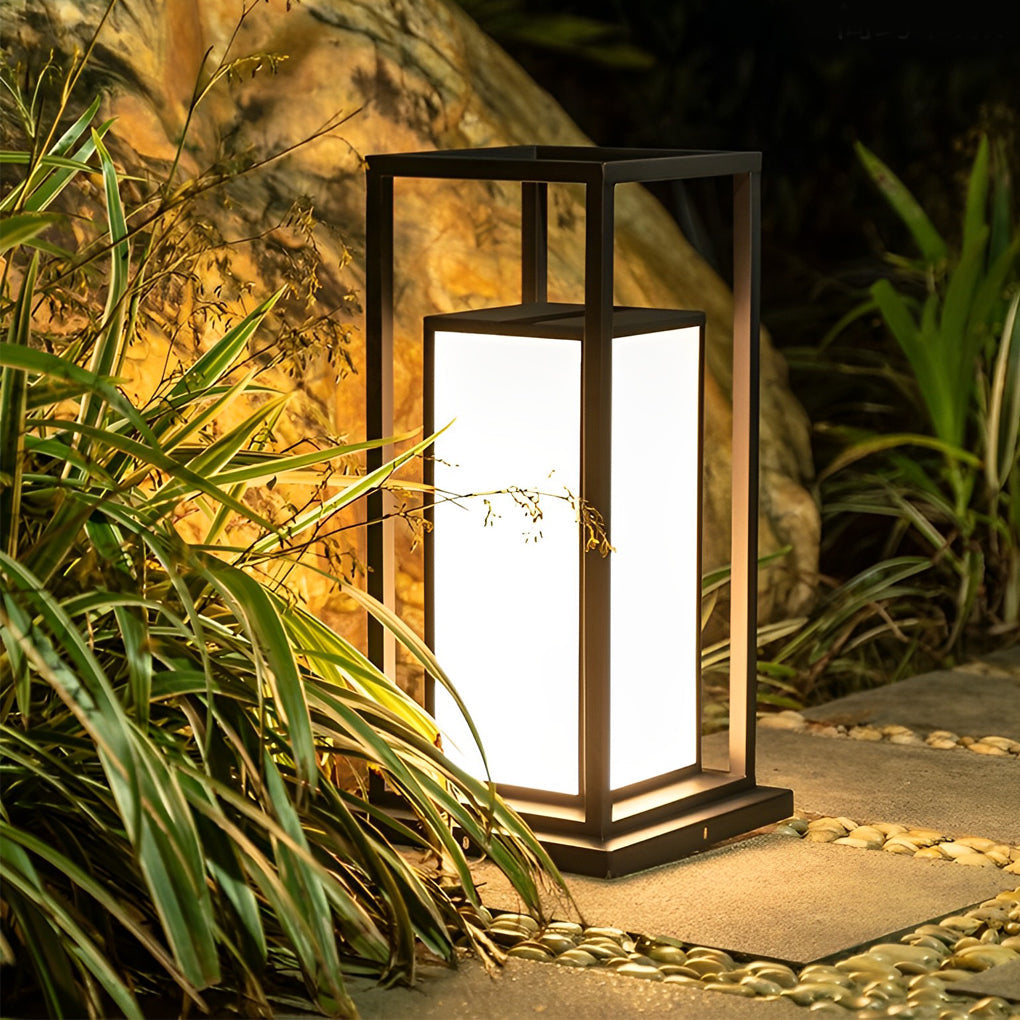 Modern Stainless Steel Acrylic Outdoor Pillar Light Black Solar or Hardwired IP65 8 Hour 2 Heights Courtyard