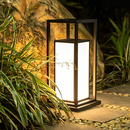 Modern Stainless Steel Acrylic Outdoor Pillar Light Black Solar or Hardwired IP65 8 Hour 2 Heights Courtyard