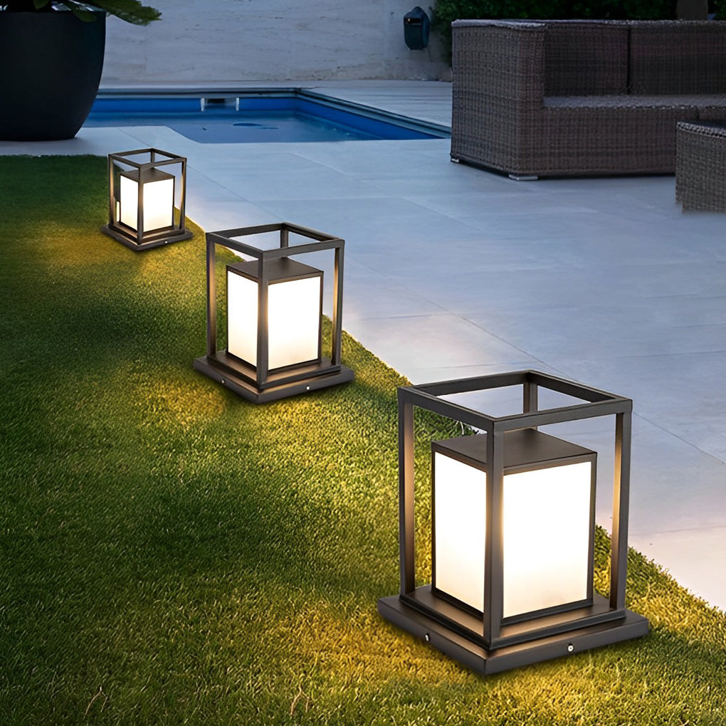 Modern Stainless Steel Acrylic Outdoor Pillar Light Black Solar or Hardwired IP65 8 Hour 2 Heights Courtyard