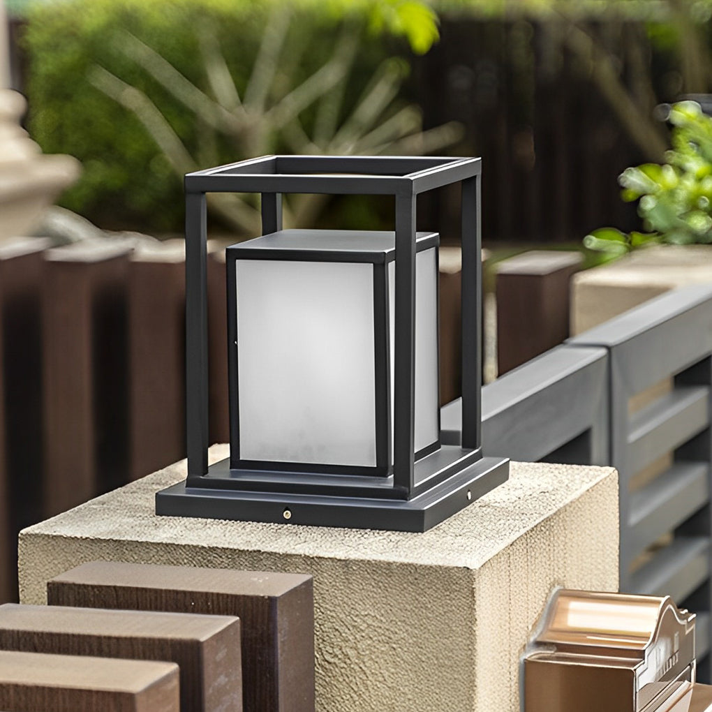 Modern Stainless Steel Acrylic Outdoor Pillar Light Black Solar or Hardwired IP65 8 Hour 2 Heights Courtyard