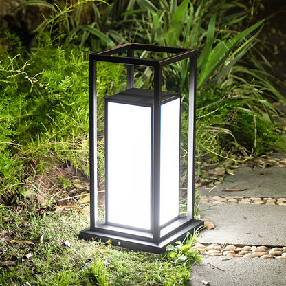 Modern Stainless Steel Acrylic Outdoor Pillar Light Black Solar or Hardwired IP65 8 Hour 2 Heights Courtyard