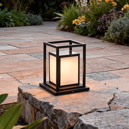 Modern Stainless Steel Acrylic Outdoor Pillar Light Black Solar or Hardwired IP65 8 Hour 2 Heights Courtyard