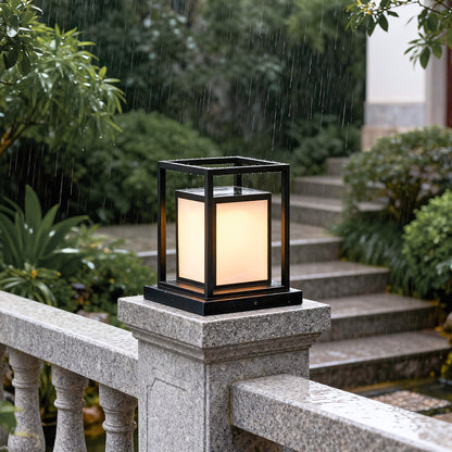 Modern Stainless Steel Acrylic Outdoor Pillar Light Black Solar or Hardwired IP65 8 Hour 2 Heights Courtyard