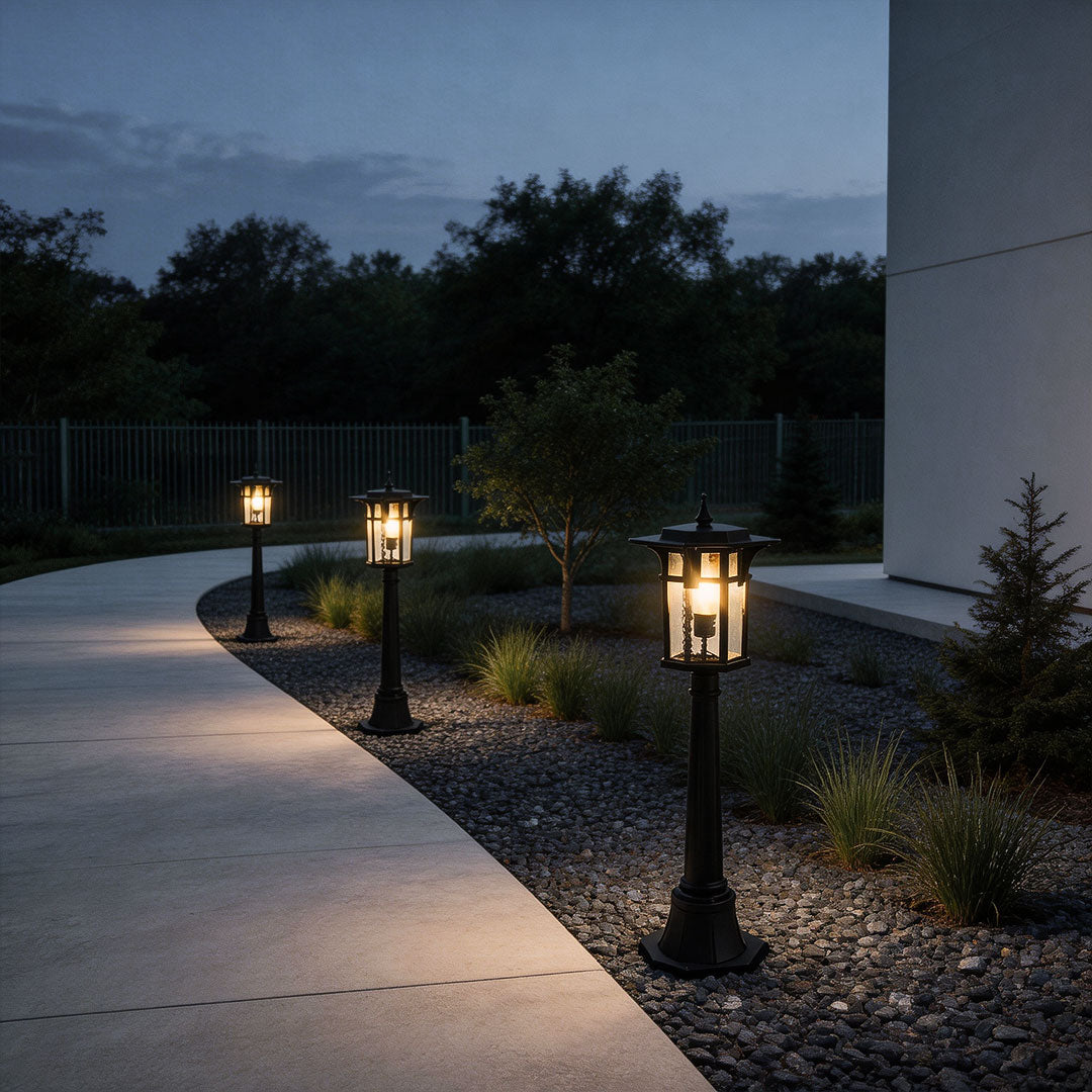 Modern Minimalist Outdoor Path Light Hardwired Black Aluminum Glass 3 Sizes