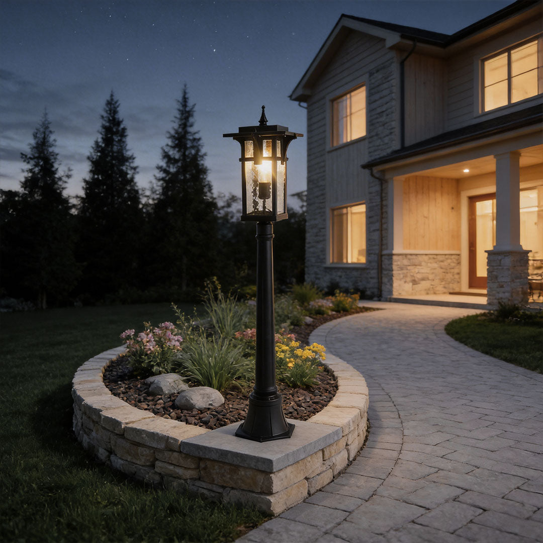 Modern Minimalist Outdoor Path Light Hardwired Black Aluminum Glass 3 Sizes