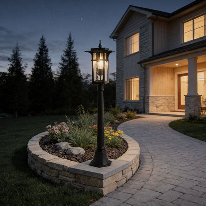 Modern Minimalist Outdoor Path Light Hardwired Black Aluminum Glass 3 Sizes