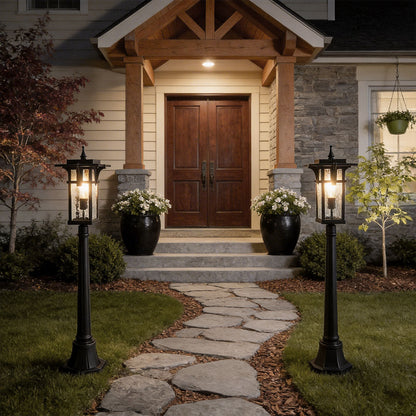 Modern Minimalist Outdoor Path Light Hardwired Black Aluminum Glass 3 Sizes
