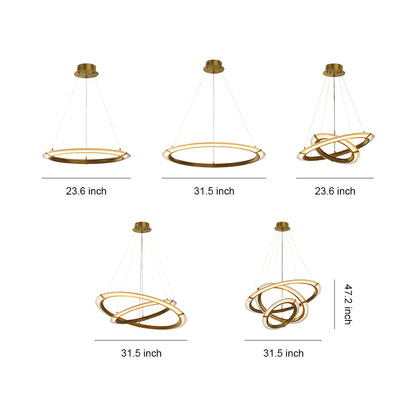 Interlocking Ring LED Chandelier in Brushed Brass, Polished Nickel or Matte Black