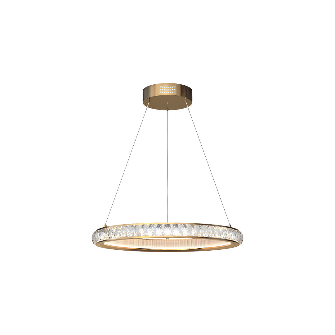 Round Gold Crystal Chandelier Aluminum Clear Crystal Integrated LED Italian 3-Step Dimming